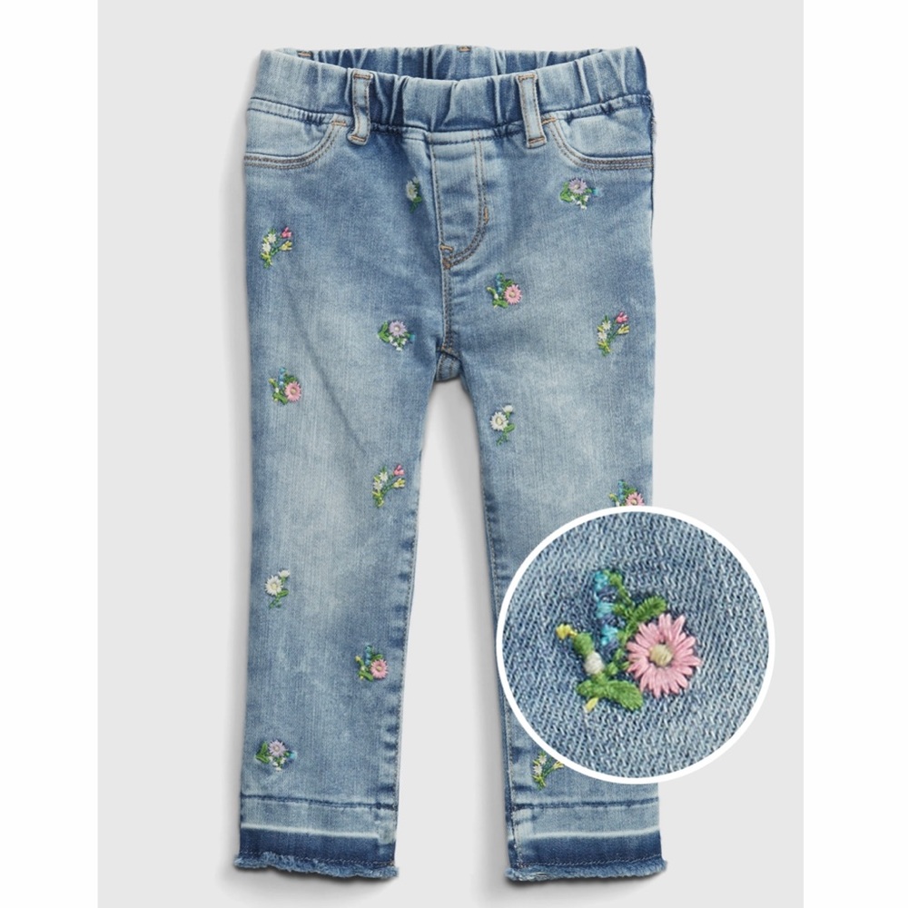 Baby Gap Spring Floral Jeans Embroidered Flower Toddler Denim 3T OR 4T NWT!!